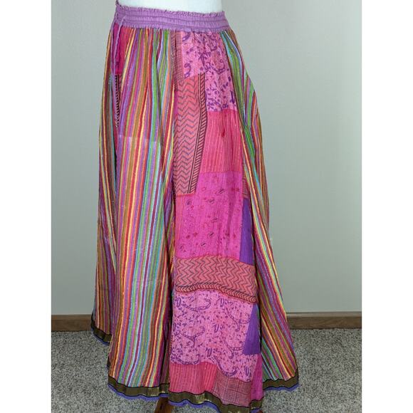 Anu by Natural Maxi Skirt 100% Cotton Rainbow Elastic Waist Boho Gypsy Small - Picture 3 of 12